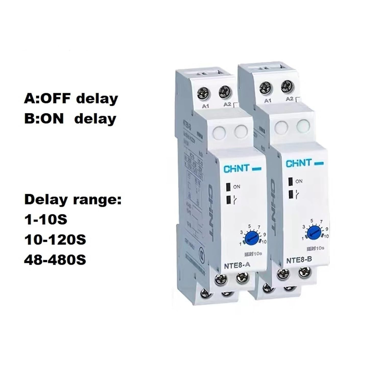 NTE8 Series Time Delay Relay Control Off Power On Delay NTE8-A NTE8-B 10S 120S 480S AC220V DC24V Din Rail Digital Timer(ON Delay,NTE8 1-10S DC24V)