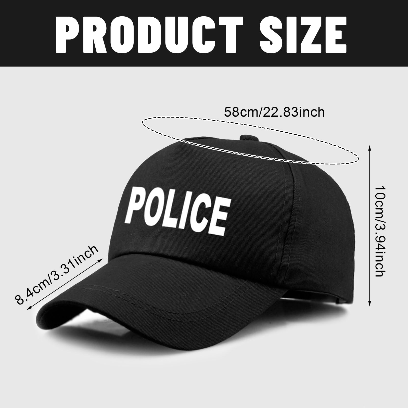 TUONYIS 2 Pcs Black Police Cap, Police Baseball Hat, Halloween Cop Cap Fancy Dress Cosplay Hats, Adult Festival Costumes - Image 2