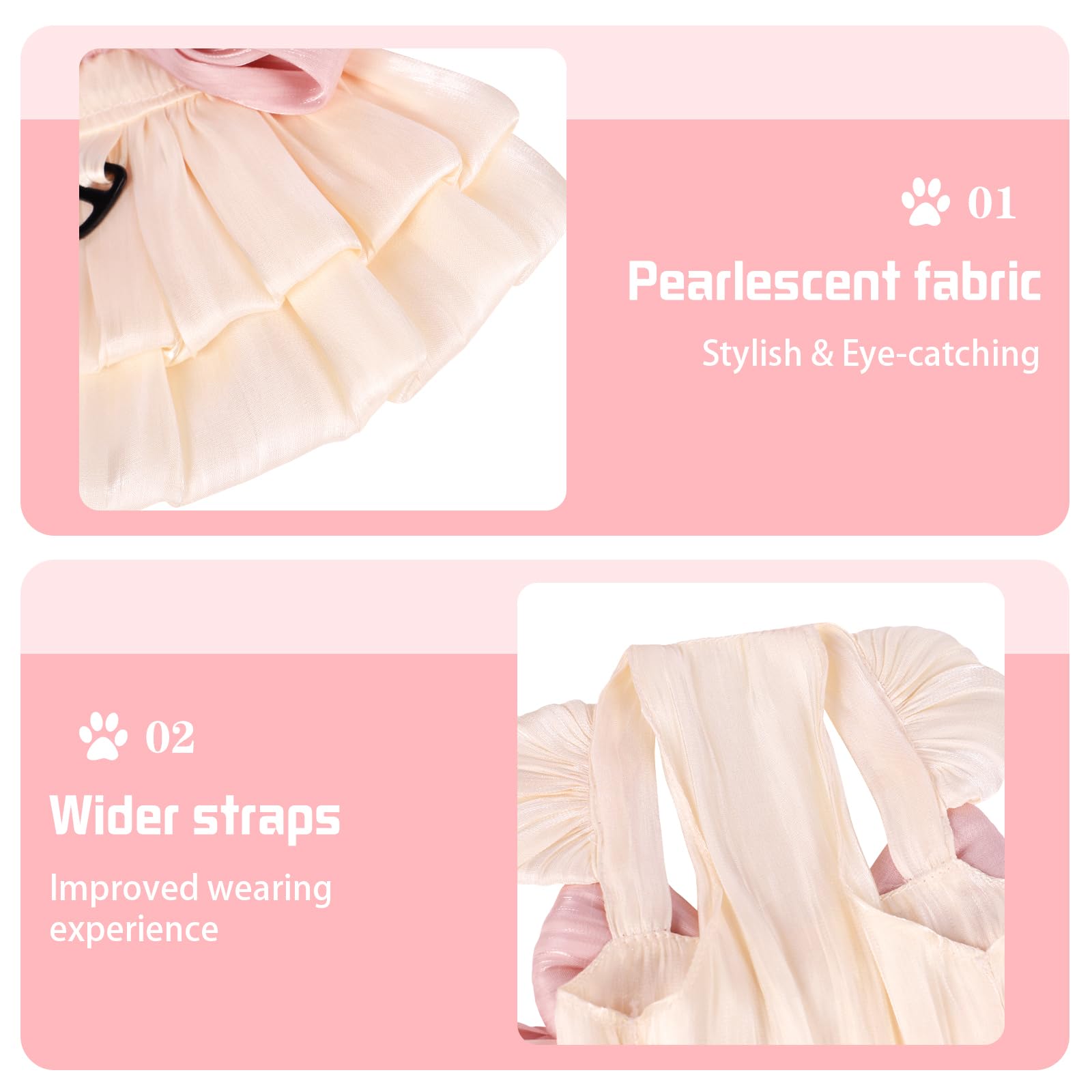 Dog Princess Dresses for Small Dogs Cat Bow Dress with Ring Dog Girl Clothes Cute Puppy Tutu Skirt Doggy Summer Costume Pet Outfits for Shih Tzu Yorkie Chihuahua Clothe (Beige - Image 4