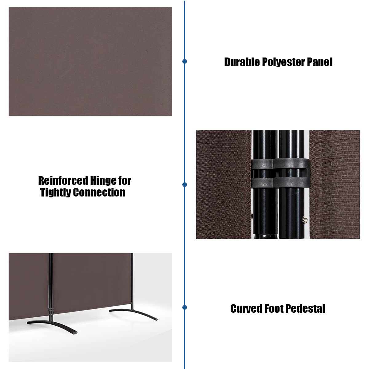 FANTASK Paravento - Divisorio pieghevole, 3 pezzi, 260 x 183 cm, divisorio da parete in metallo e poliestere, interno in poliestere, privacy Room Divider