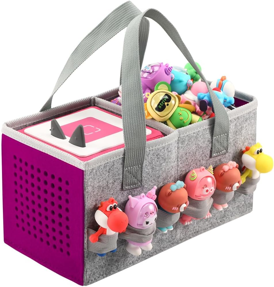 Carrying Case for Toniebox Starter Set and Tonies Figurines, Travel Felt Cloth Musical Toy Folding Bag for Toniebox 2 & Accessories (Purple)