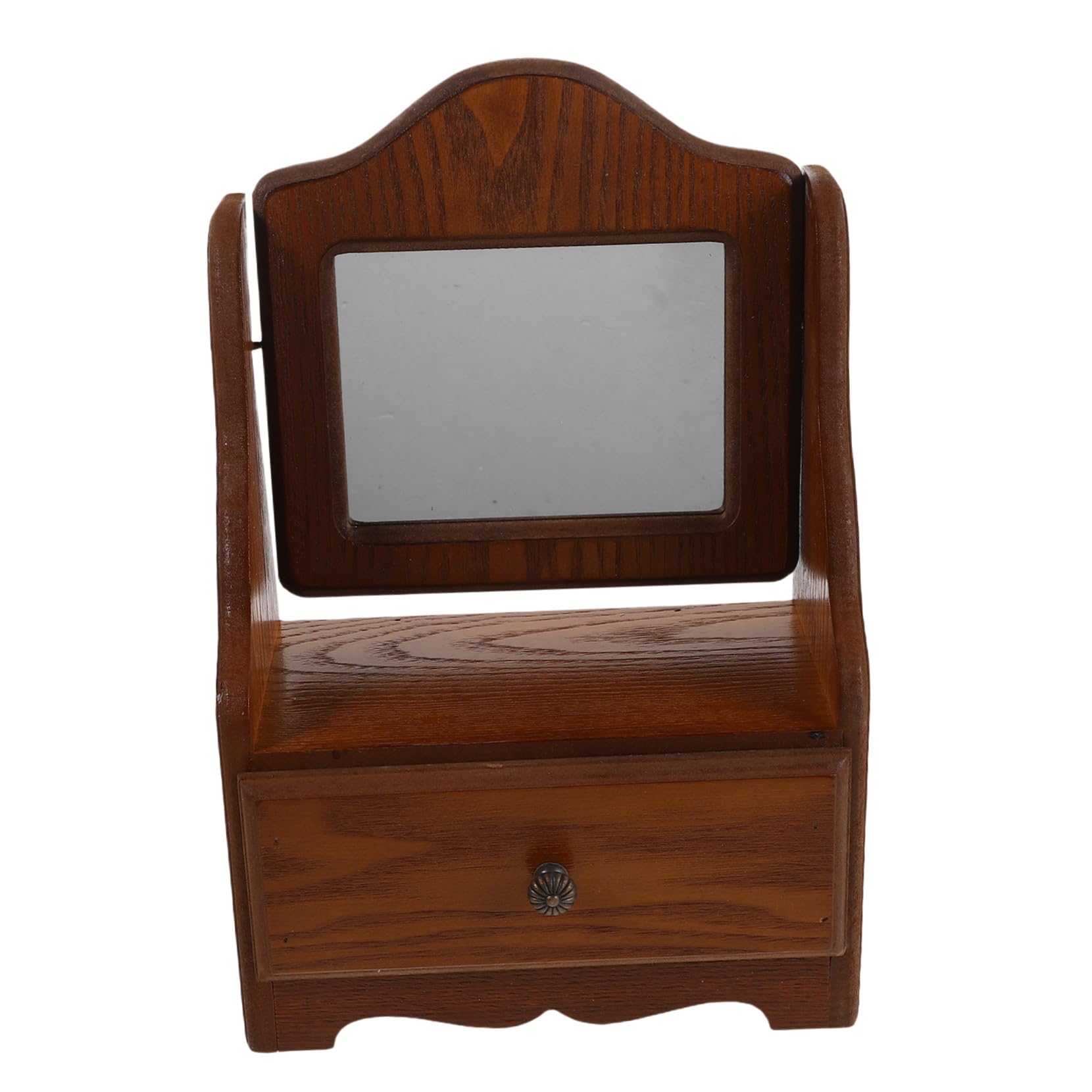 Organisateur de maquillage en bois avec miroir rotatif vintage et tiroir