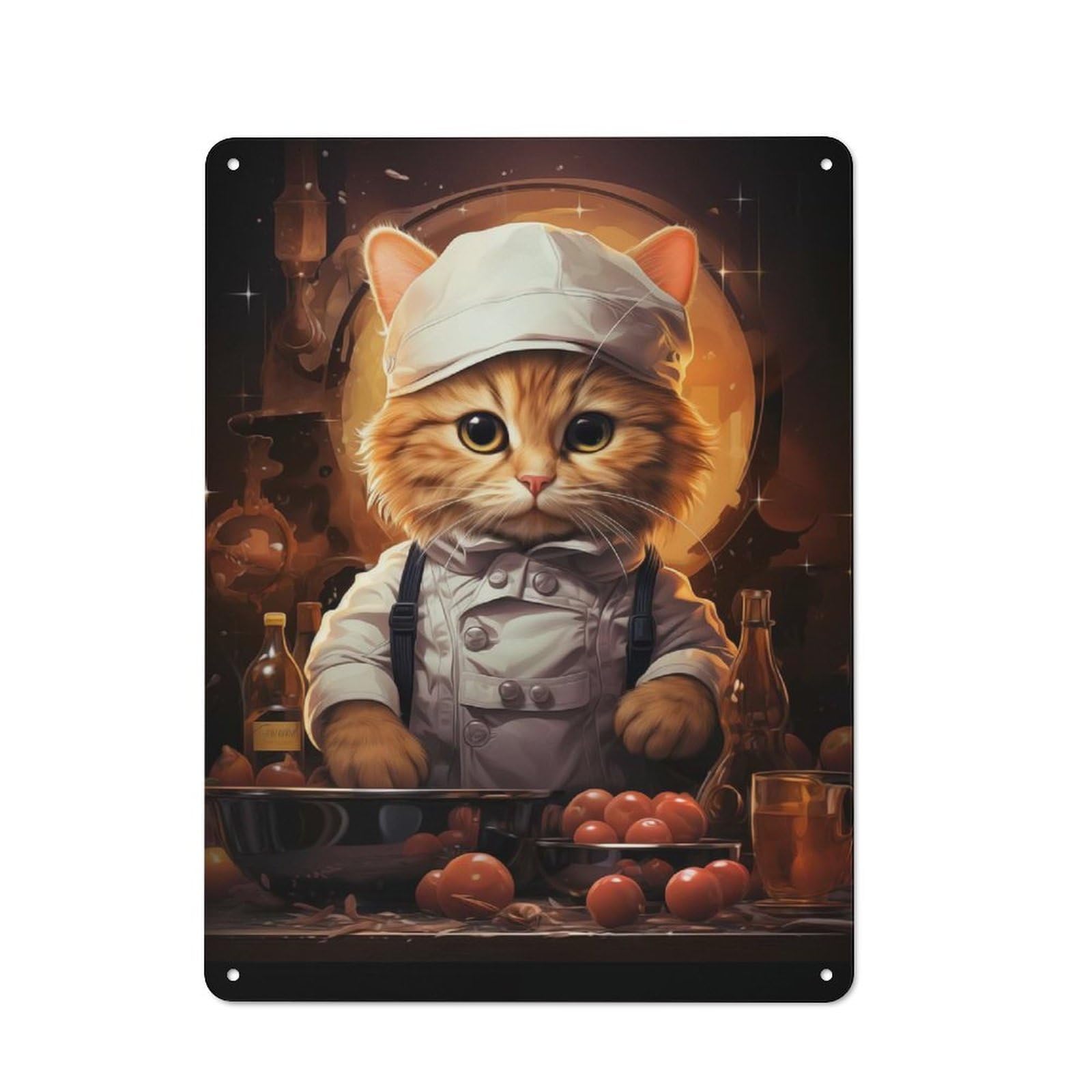 Junmoney Chef Cook Cat Metal Wall Sign 40X30cm Featuring For Garage Or Workshop, For Vintage Wall Decor Fans, For Metal Sign Collectors