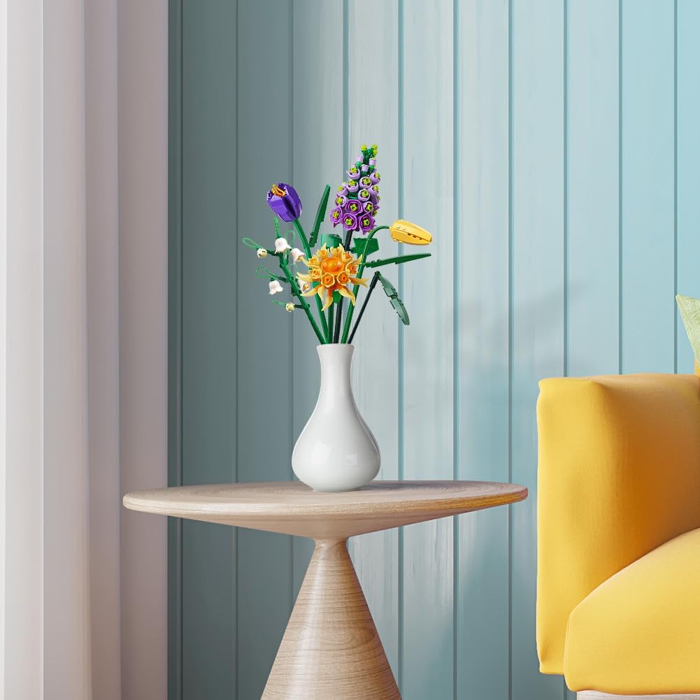 OSDUE Mini Bricks Flower Bouquet Building Sets, Artificial Flowers, DIY Unique Decoration Home, 534 Pieces Botanical Collection for Couples Women Wife for Valentine's Day