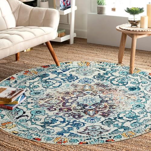 Easy-Going Round Area Rug 5ft Washable Boho Circle Rugs for Living Room