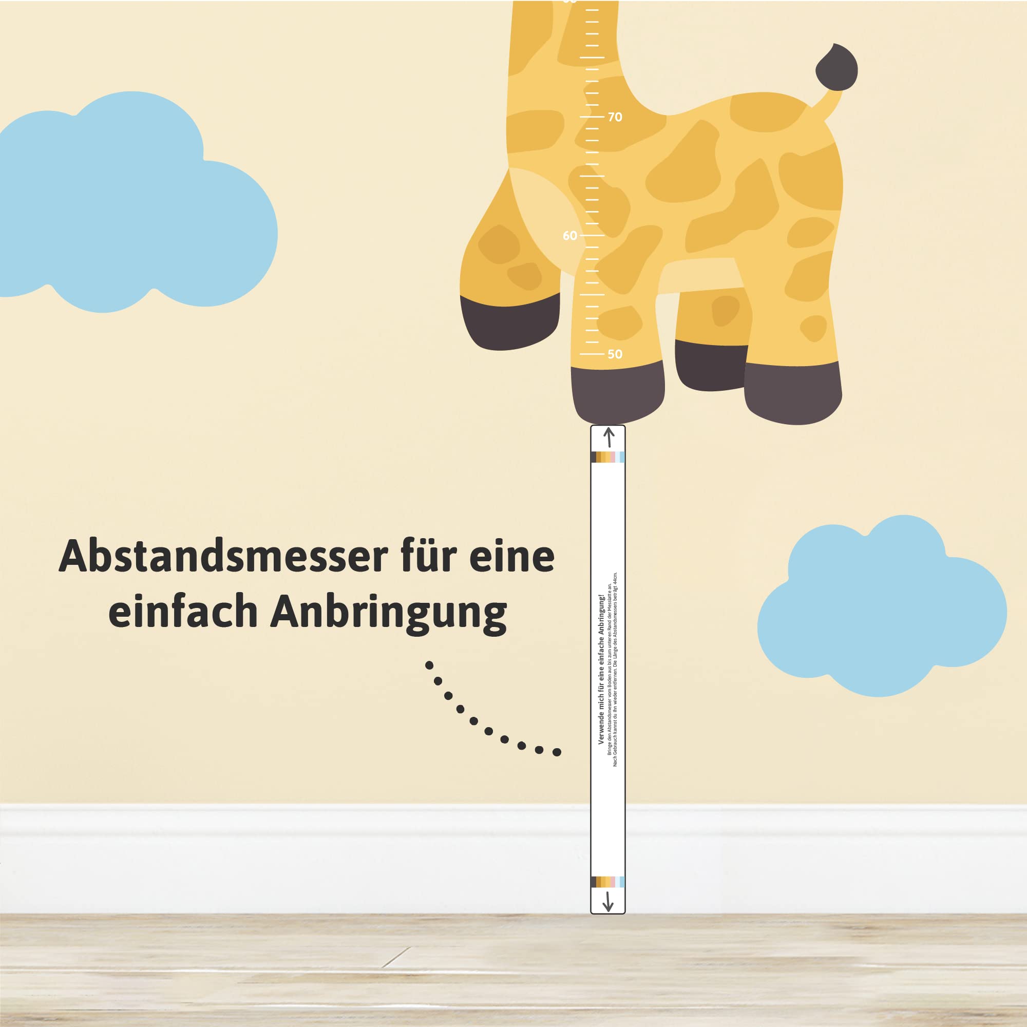 Klebekerlchen® | Personalisierte Messlatte als Wandtattoo fürs Kinderzimmer | Zum Messen der Körpergröße bis zu 160 cm | Inklusive individueller Personalisierung - Giraffe