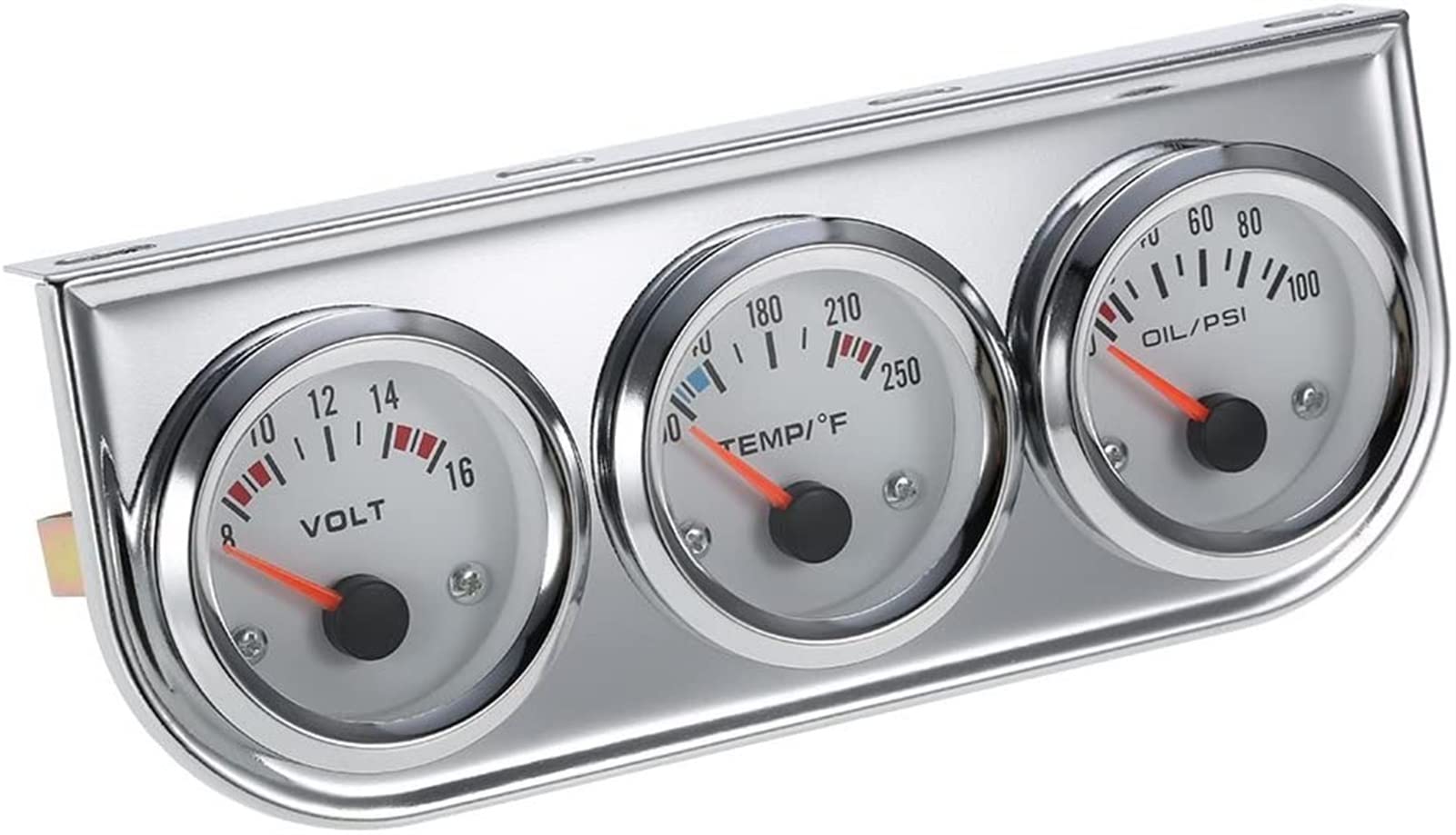 Ciśnienie oleju Fahrenheita Woda 52MM Oil Pressure Fahrenheit Water Temperature Gauge Voltmeter Chrome 3 In 1 Gauge Kit Car Motorcycle Meter