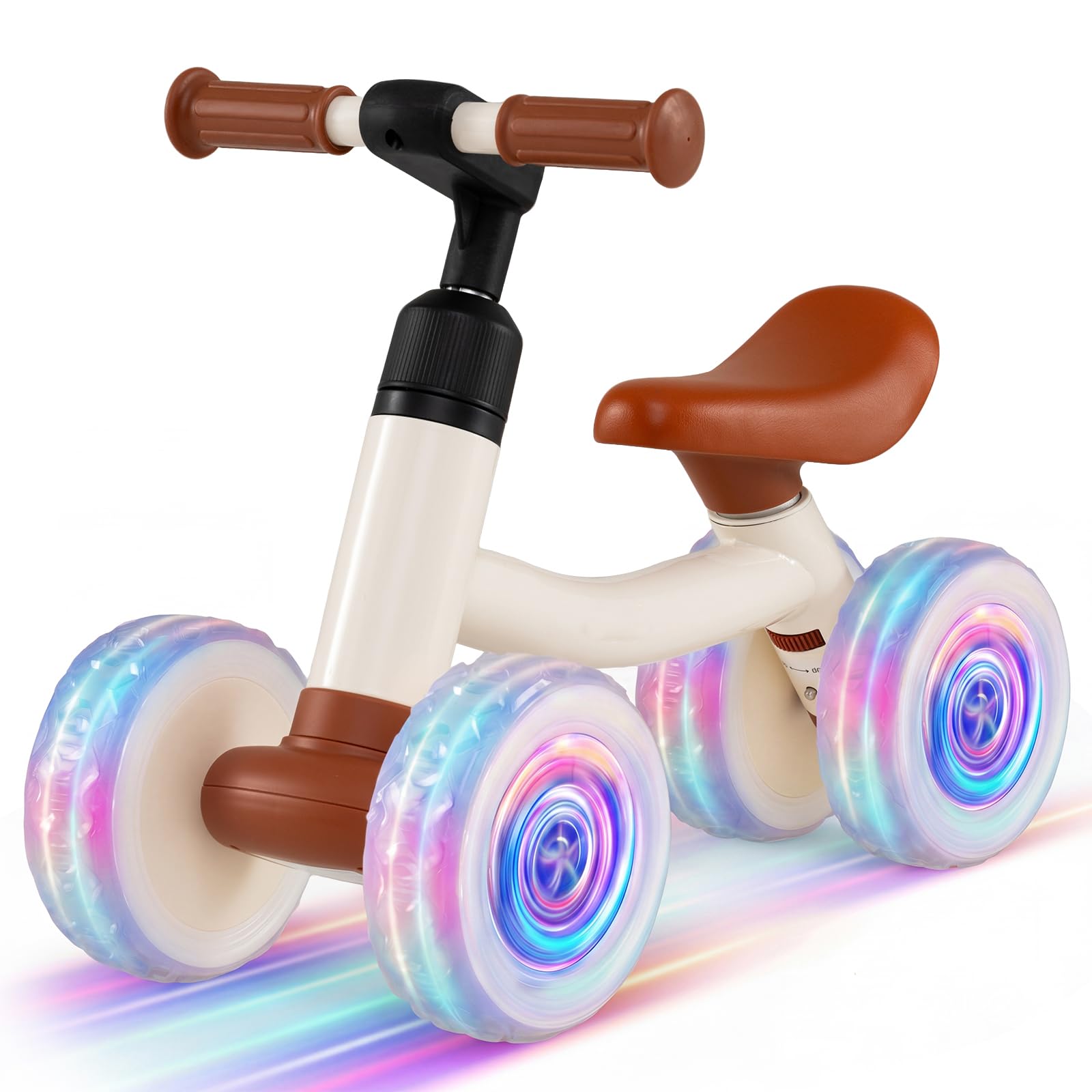 COSTWAY Baby Balance Bike, 4 Colorful Lighting Wheels Toddler Bikes with Adjustable Handlebar & Seat, No Pedal Infant First Bicycle for 1 2 3 Years Old Boys Girls (White)