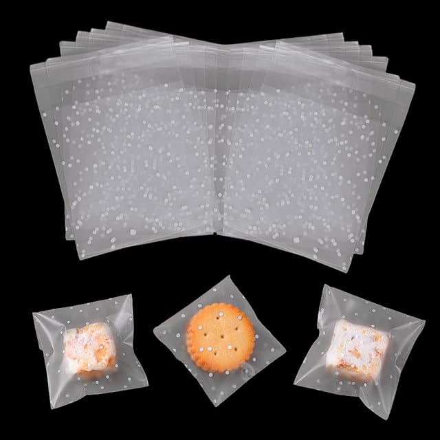 100 Pcs Self Seal Cellophane Bags, Clear Cellophane Bags,Self Adhesive Cookie Bags,Food Safe Small Cellophane Bags, Clear Gift Bags for Biscuit,Packaging, Sweets,Jewelry,Cards,10 x 10 cm