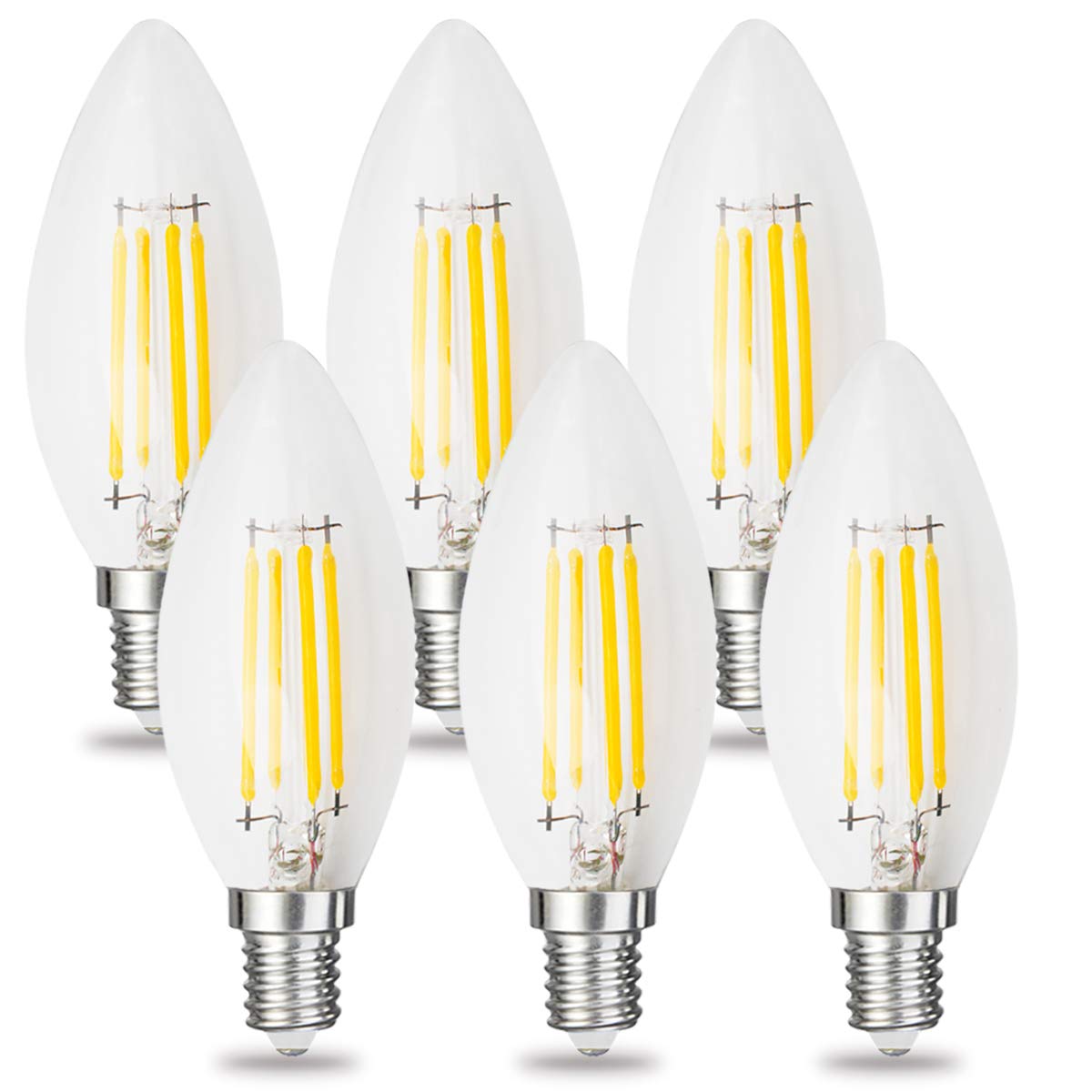 Ampoules LED Bougie à Filament de Verre Classique intensité Variable 4W E14, Blanc Chaud C35 AC 220V(Warm White,Pack of 6)