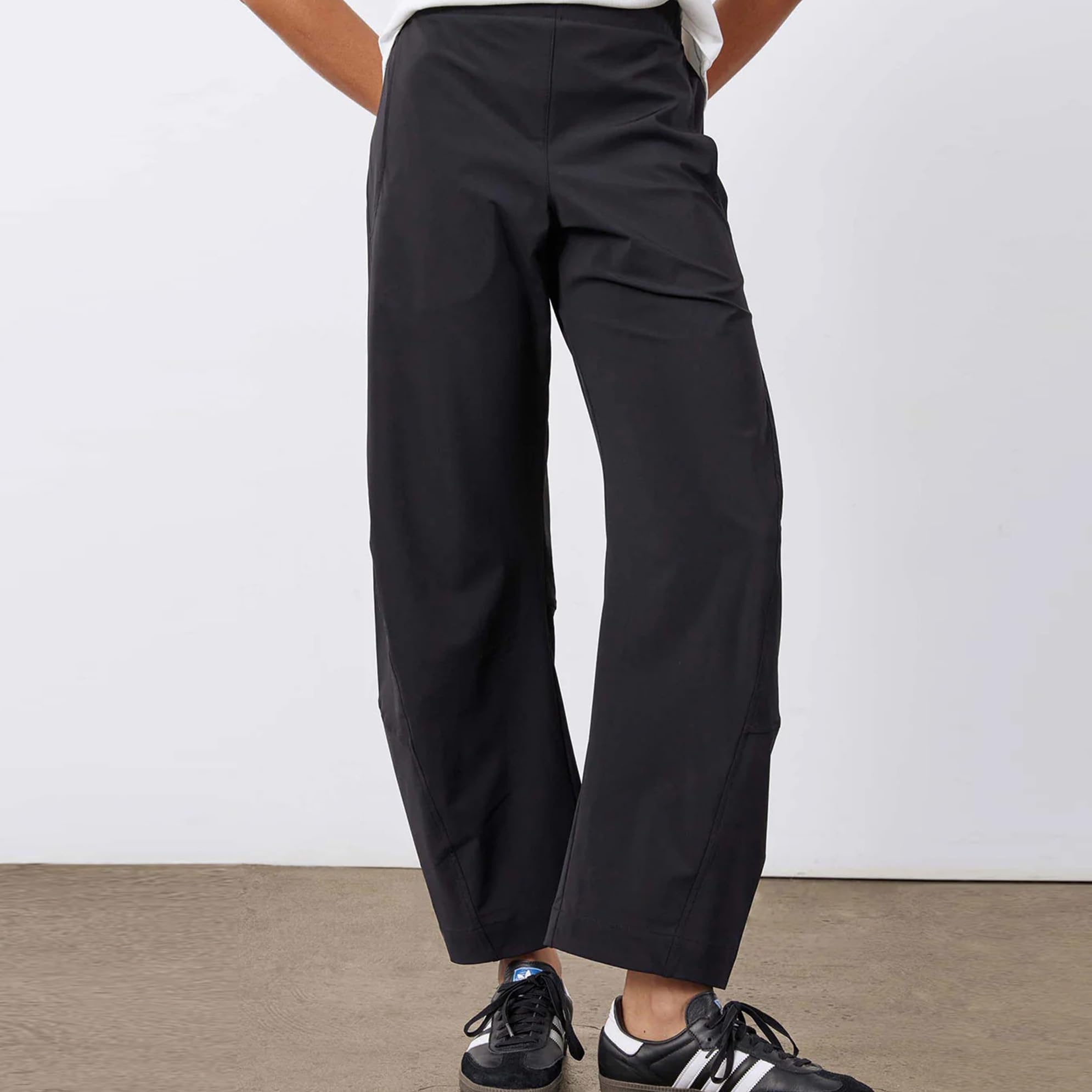 Women Barrel Pants Baggy Wide Leg High Waisted Ankle Pants Summer Lounge Travel Work Trousers with Pockets — view 3