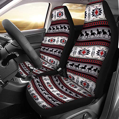 Dreaweet Tribal Aztec Dreamcatcher Horse Design Novelty Car Seat Covers Vehicle Seat Protector Car Mat Covers Front Seat Only Full Set of 2pc Universal Fit for Most Cars, Sedan, SUV, Van
