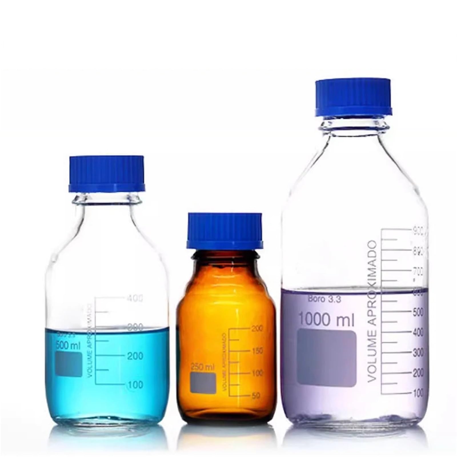 Botella de reactivo de laboratorio, botella de muestreo de vidrio graduada con tapa de rosca(Clear 1000ML)
