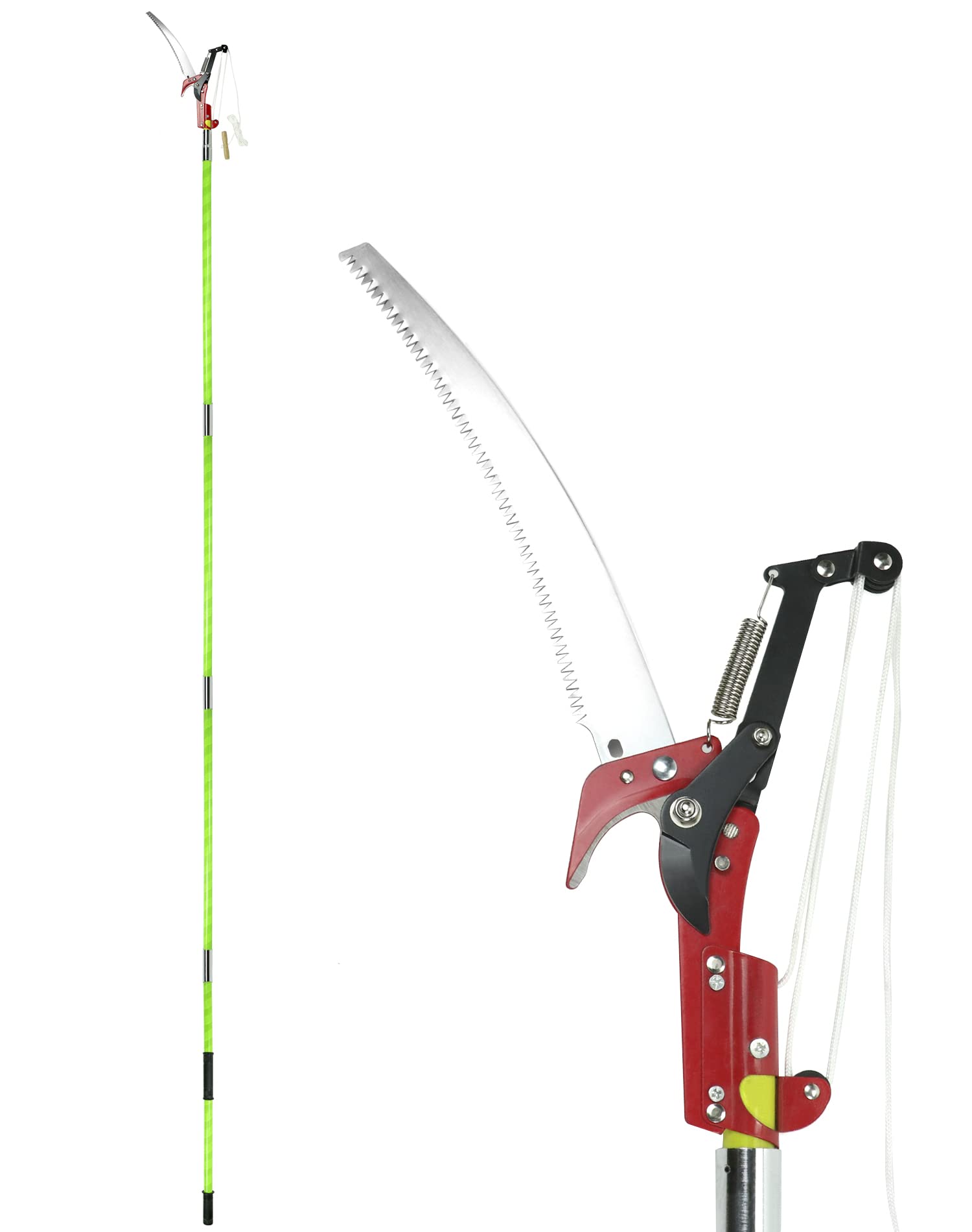 Scie à Élaguer Télescopique QWORK 8m - Lame SK5 Manganèse, Poteaux Fibre De Verre, Hauteur Réglable 1.4m à 8m
