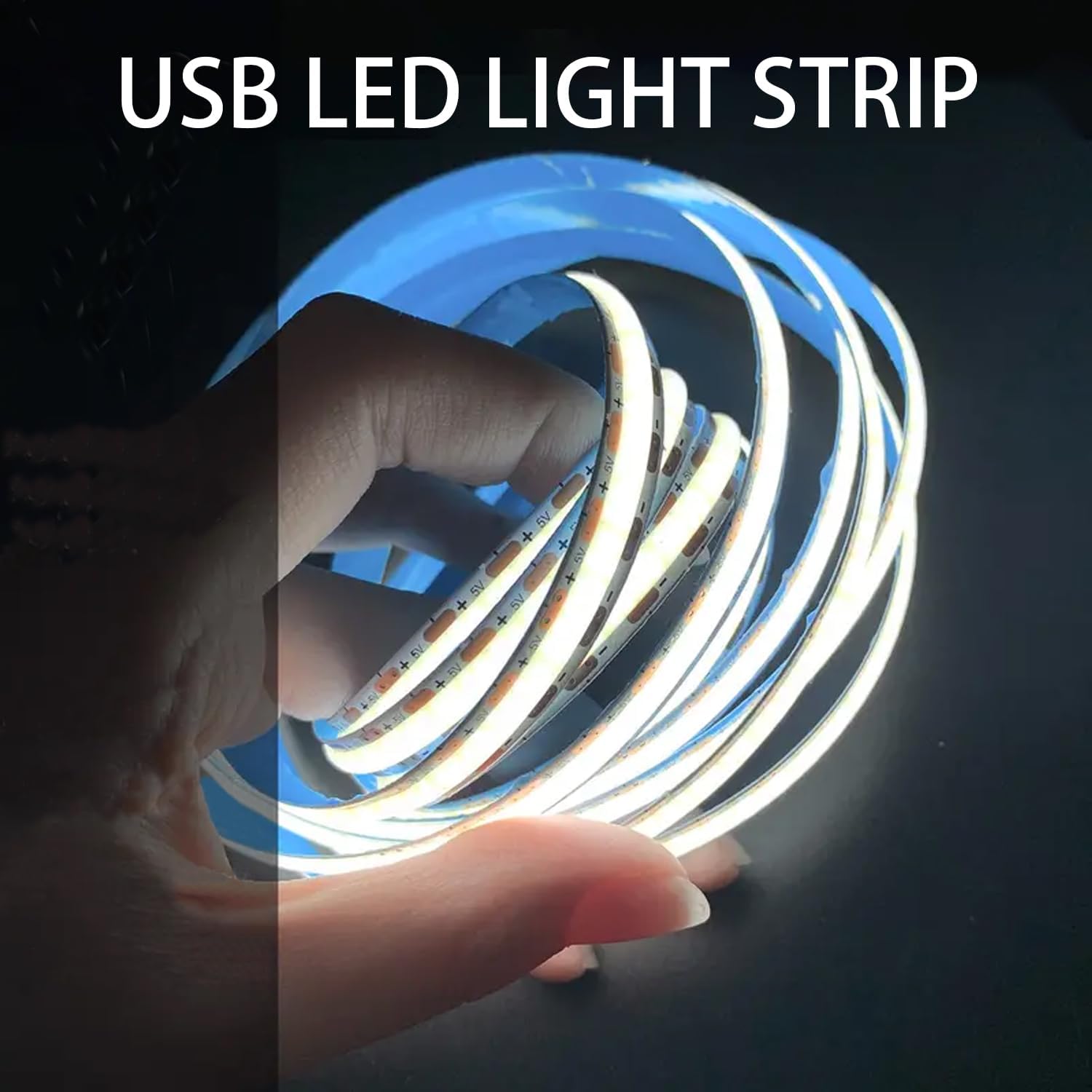 ZSLAIFU A 5V USB LED Light Strip, COB LED Strip Lights, White 5V LED Lights, Small LED Strip Light, TV Lights for TV Under Cabinet Kitchen Living Room Shelving or Displays (White, 6.56ft)