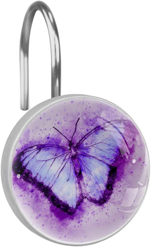 Butterfly Purple Shower Curtain Hooks Rings, Circle
