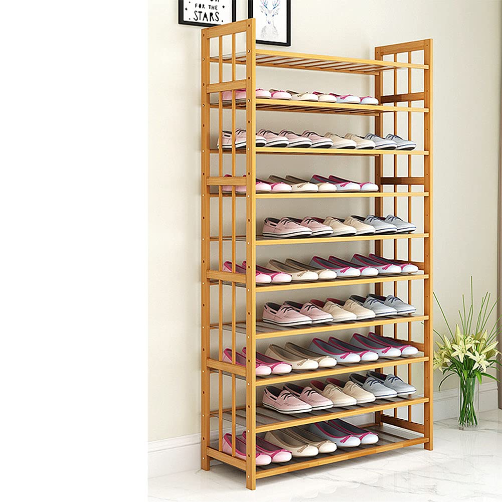 Étagère à chaussures en bambou 10 niveaux 79x25x155 cm pour placard et entrée