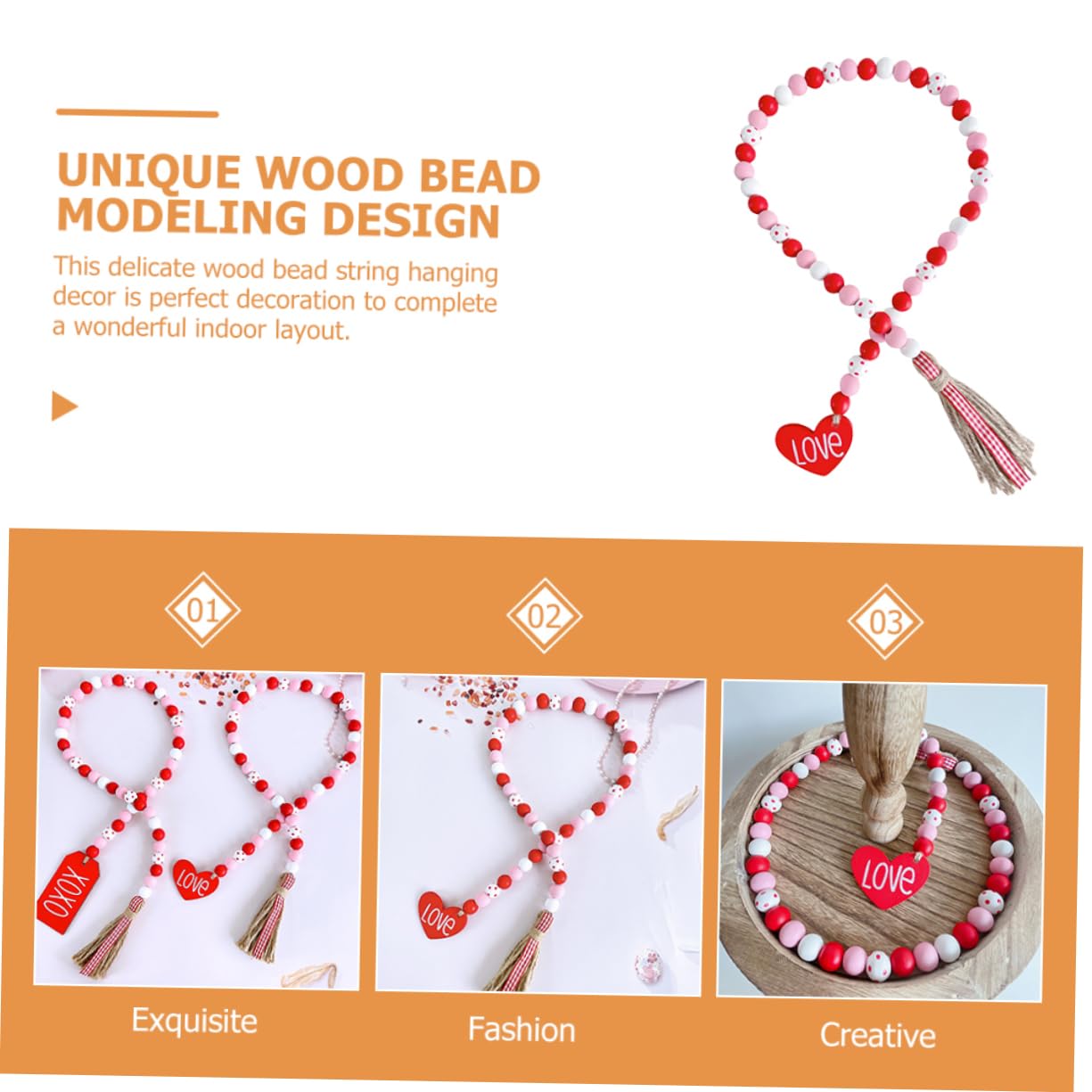 Zerodeko 4-teiliges Valentinstag- Handgefertigte Holzperlengirlande Mit Quaste Für Die Dekoration Zu Hause Oder Bei Veranstaltungen