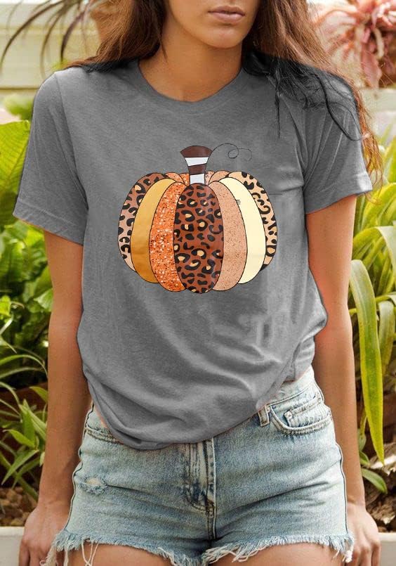 Miniatura 4 de Camisas de calabaza para mujer, camiseta de calabaza a cuadros de búfalo para mujer, camisetas casuales de manga corta con gráficos divertidos
