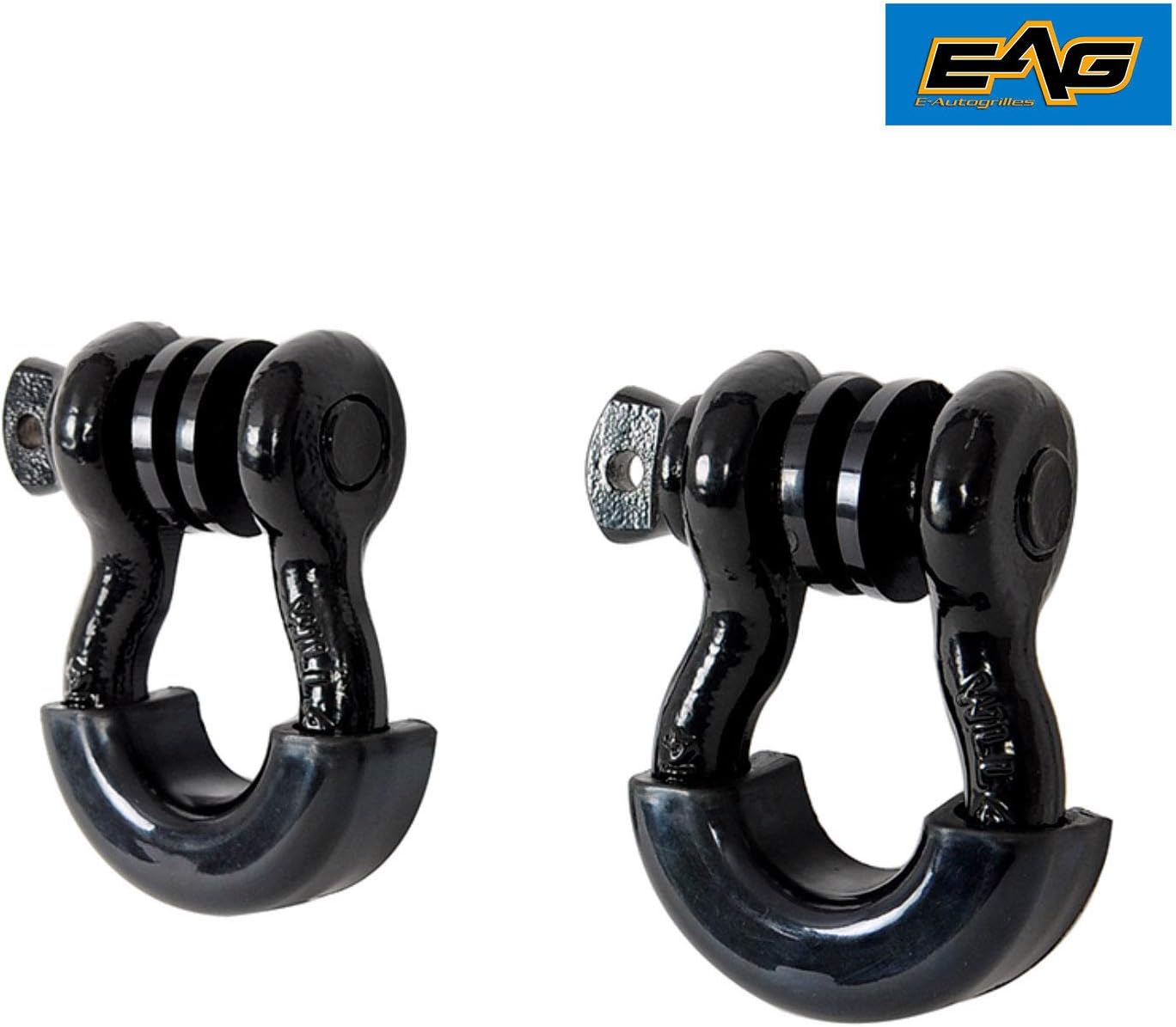EAG 3/4 inch Black D-Ring Shackles 4.75 Ton Capacity with 7/8 inch Diameter Pin and Black Isolator Washer Kits 1 Pair