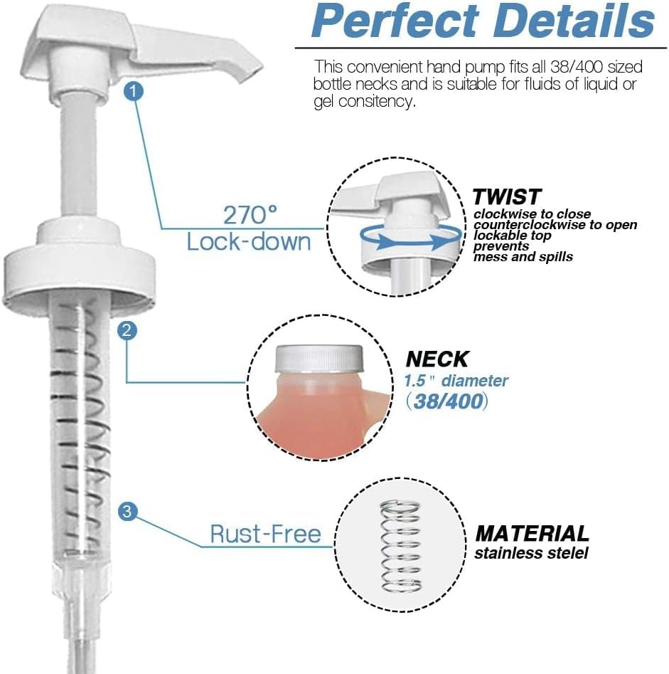 4 Pack Gallon Jug Pump Dispenser 38-400 White Pump for Gallon Jug Dispensing - 7cc Lotion Gallon Shampoo Pump Top Replacement, Fits 1 Gallon Bottle 64oz 128oz Hand Sanitizer Containers, Plus Labels