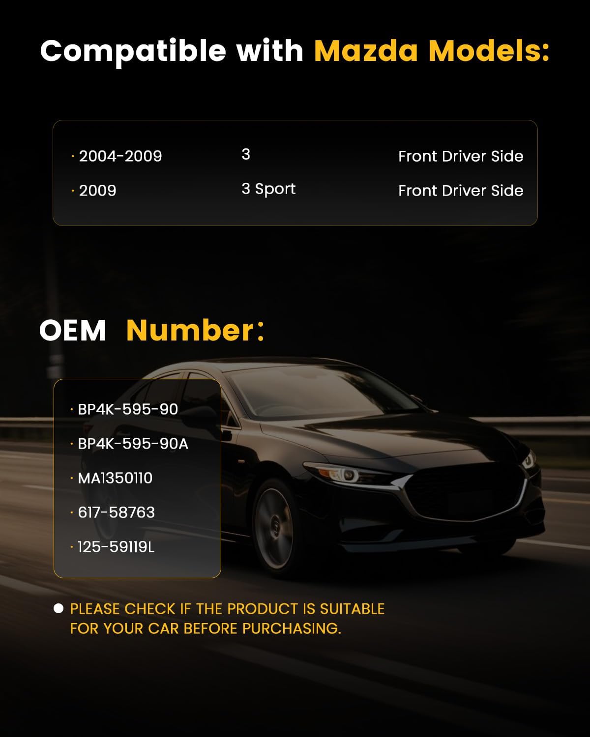 Power Window Regulator with Motor, Front Driver Side Compatible with Mazda 3 2004 2005 2006 2007 2008 2009 Sedan/Hatchback, Mazda 3 Sport 2009 Hatchback, Replaces# BP4K-595-90 BP4K-595-90A