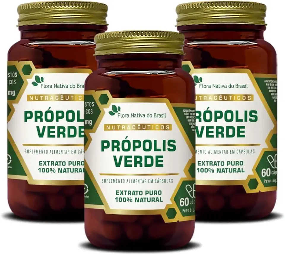 Kit com 3 Própolis Verde, Extrato Puro 100% Natural, Suplemento Alimentar em Cápsulas, 60 Cápsulas - Flora Nativa do Brasil