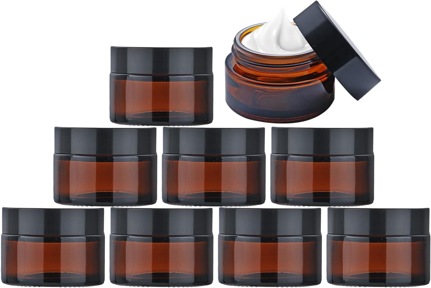 Pack of 9 brown glass ointment jars, 30 ml amber glass empty container, cream container, small tin with lid, travel sample container, cream jars for filling cosmetics, lotions, creams