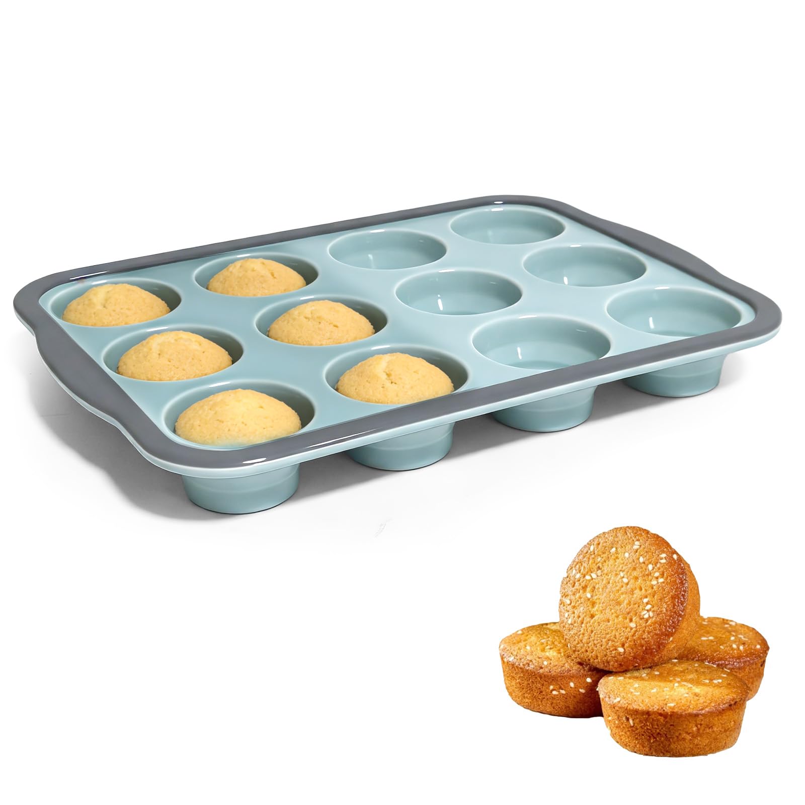 Standardowa forma do pieczenia muffinek, 12 muffinek, z metalową ramą, nieprzywierająca, silikonowa, do babeczek, browniei i budyniów, nie zawiera BPA