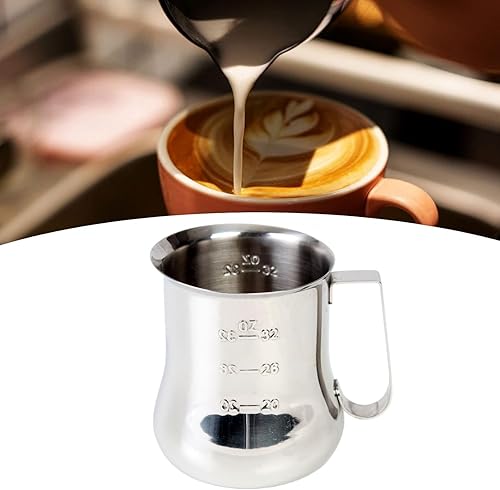 Miniatura 6 de TrueCraftware Jarra de leche espresso de acero inoxidable de 18 onzas con escala de medición, jarra de vapor, barra de café, capuchino, herramientas