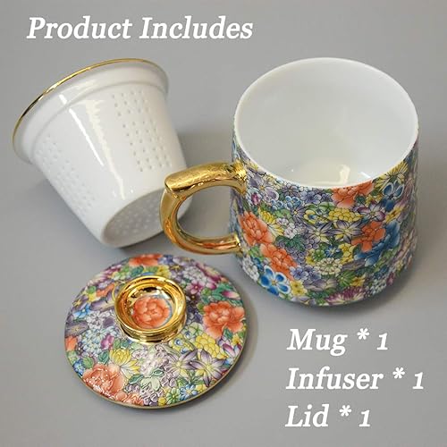 Miniatura 3 de Taza de té de porcelana con infusor – Taza de té de cerámica china Jingdezhen Sistema de preparación de té de hojas sueltas para oficina en casa
