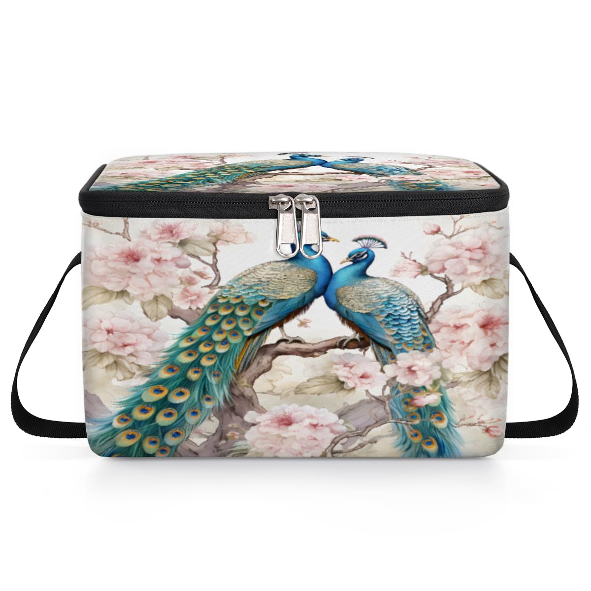 GzLeyigou Peacocks Lunch Bags for Women Men 9 Cans, Hot & Cold Food Delivery Bag Insulated Grocery Bag Insulated Lunch Box Peacock Flower Cooler Bag for Office Work Picnic Beach