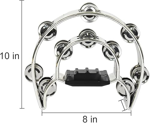 Miniatura 6 de ENNBOM Pandereta de metal Jingles de doble fila para adultos pandereta musical de media luna para iglesia, KTV, fiesta (dorado-1 unidad)