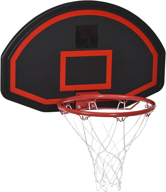 HOMCOM Basketball Hoop Backboard and Red Rim Combo Kit w/ PE Net for Kids and Adults Door Wall Room