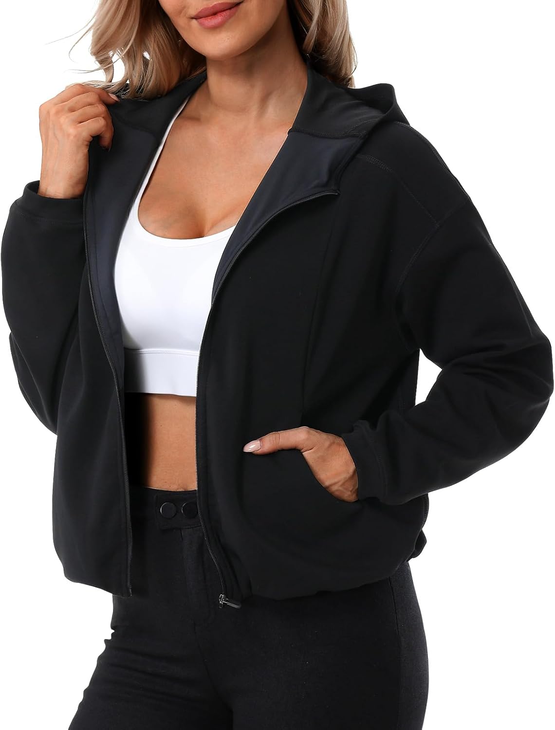 Turnhier Womens Zip Up Hoodies Long Sleeve Cropped Sweatshirts Jackets Casual Fall Outfits Winter Clothes with Pockets - Image 8