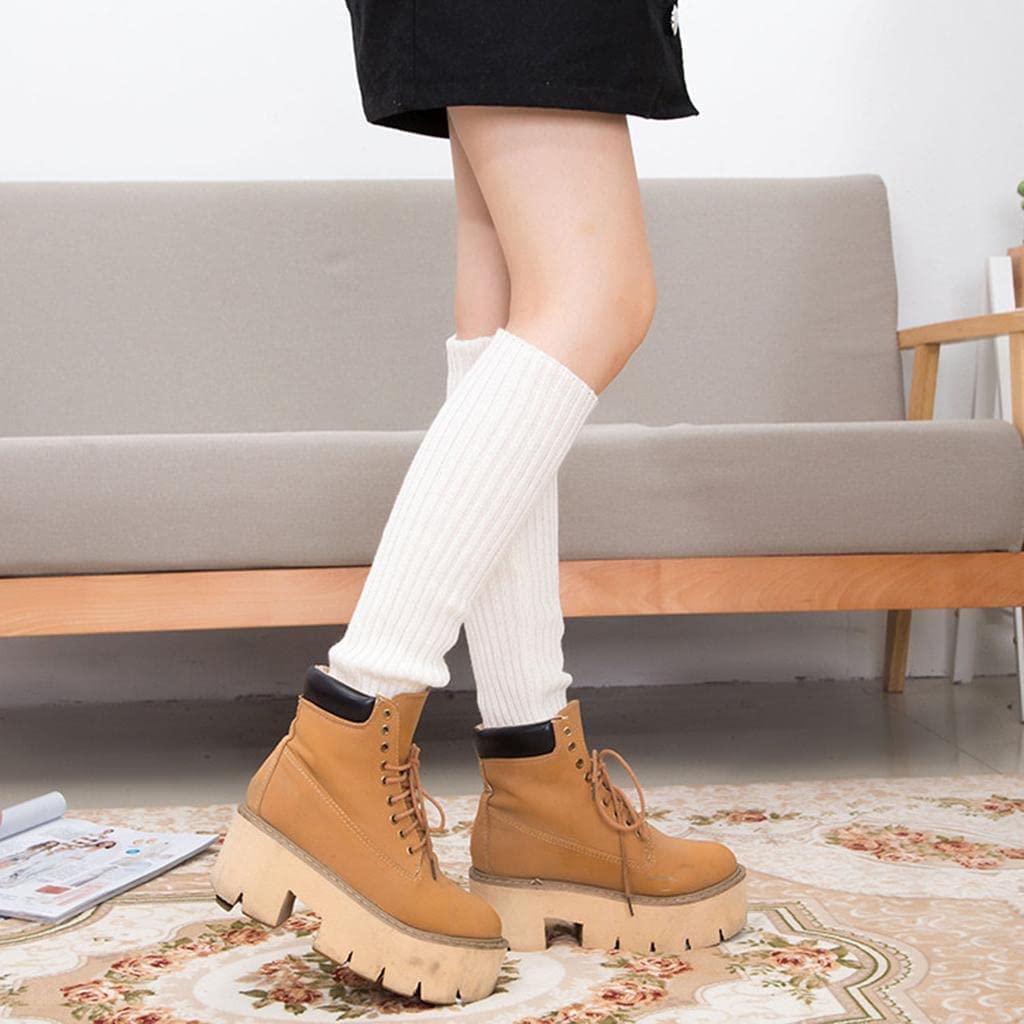 HEAVY DRIVER® Leg Warmers for Women Girls Knitted Leg Warmer Calf Length Stocking Boot Socks Crochet Leggings Winter Sports Socks Retro Ribbed Leg Warmers for Women (White) 2