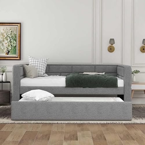 Walnut Twin Size Bed Frame For Living Room Daybed With Trundle Upholstered Daybed Home Furniture Moder #TOP3
