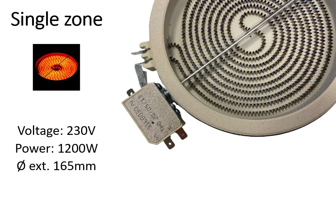 Eika | Resistencia vitrocerámica simple zona | 1652032812 | 1200 vatios. 230 voltios | Øext. 165mm, Øint. 145mm | Pieza original de fabricante para encimeras vitrocerámicas.