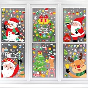 Zindoo Decoration Noel Stickers Noel Fenetre Père Noël et Élan 194 Pcs Coloré Impression Recto-Verso Réutilisable Electrostatique Autocollant Noel Fenetre Intérieur Deco Noel pour Fenêtre Porte Miroir 61VsKZ3M+VL. SS300