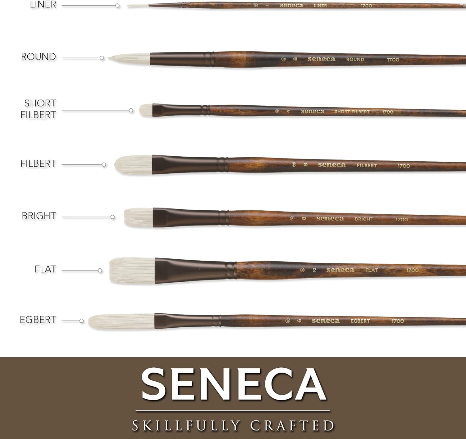 Seneca - Set di 100 pennelli professionali con setole sintetiche per acrilico, olio e olio miscelabile con acqua, serie 1700