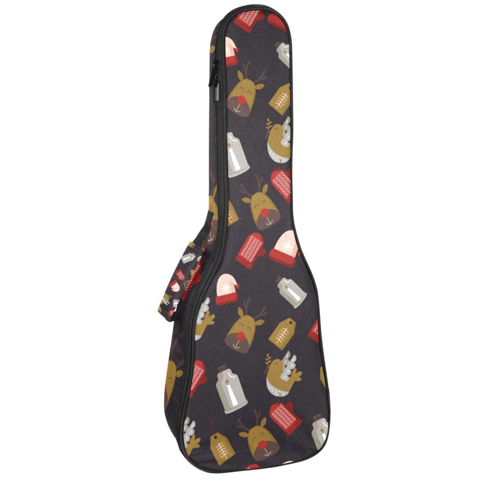 Sac à dos robuste pour ukulélé de concert - Sac de rangement pour ukulélé soprano - Sac rembourré de 10 mm - Noir - Chapeau de Noël