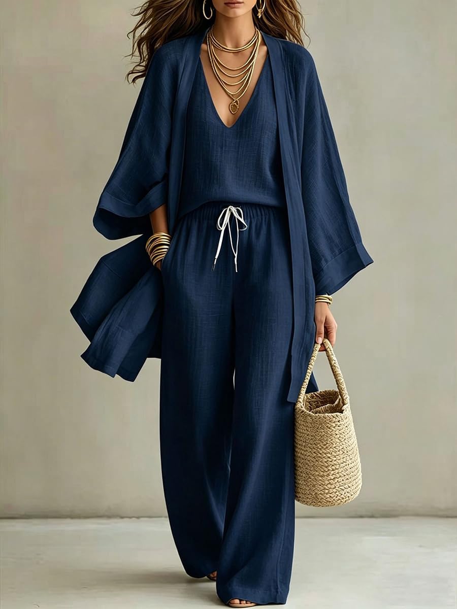 shownicer Ensemble Femme Chic et Elegant 3 Pieces Coton et Lin Ensemble de Pantalons Décontractée Ete Tenue