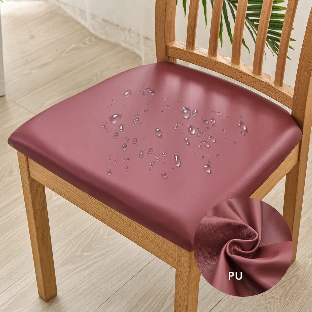 Highdi Dining Chair Seat Covers set of 1/2/4/6, Stretch Waterproof Seat Cushion Slipcovers, Removable Washable Seat Protector Cover for Dining Room Living Room Office Hotel (dark red,4 pcs)