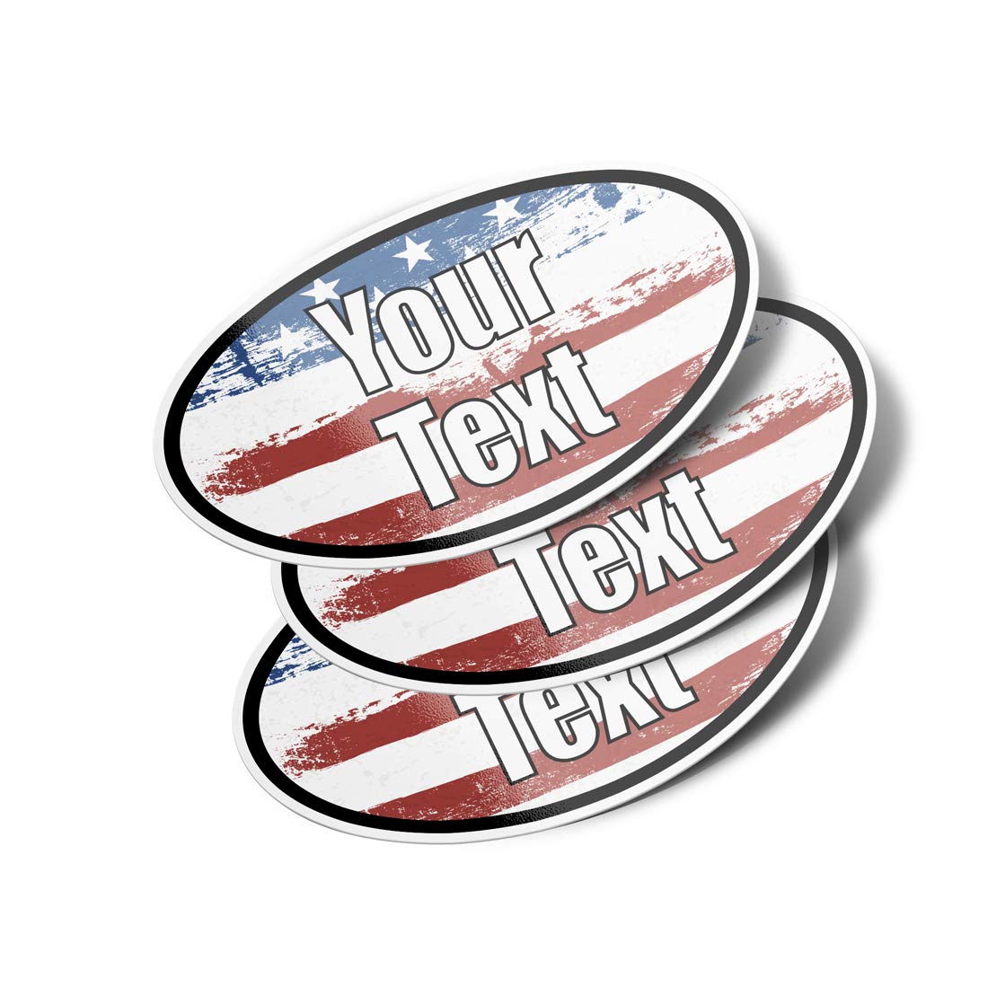 Personalized Oval Vinyl Bumper Stickers (3 Pack) (6" - USA Custom Text 2 Lines)