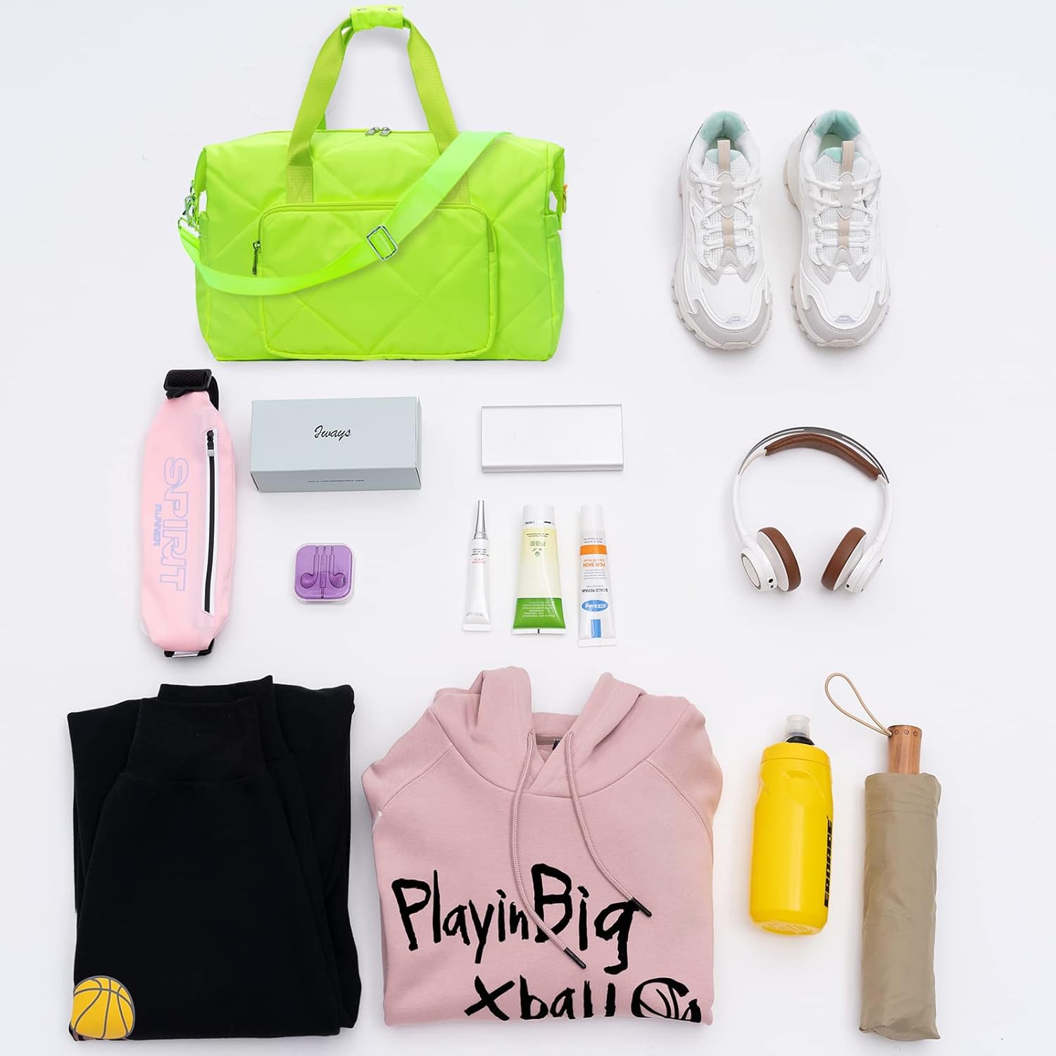 Sports Tote Gym Bag for Women, Travel Duffel Bag, Shoulder Weekender Overnight Bag for Women Girls Travel, Gym, Yoga (Fluorescent Green) - Image 7