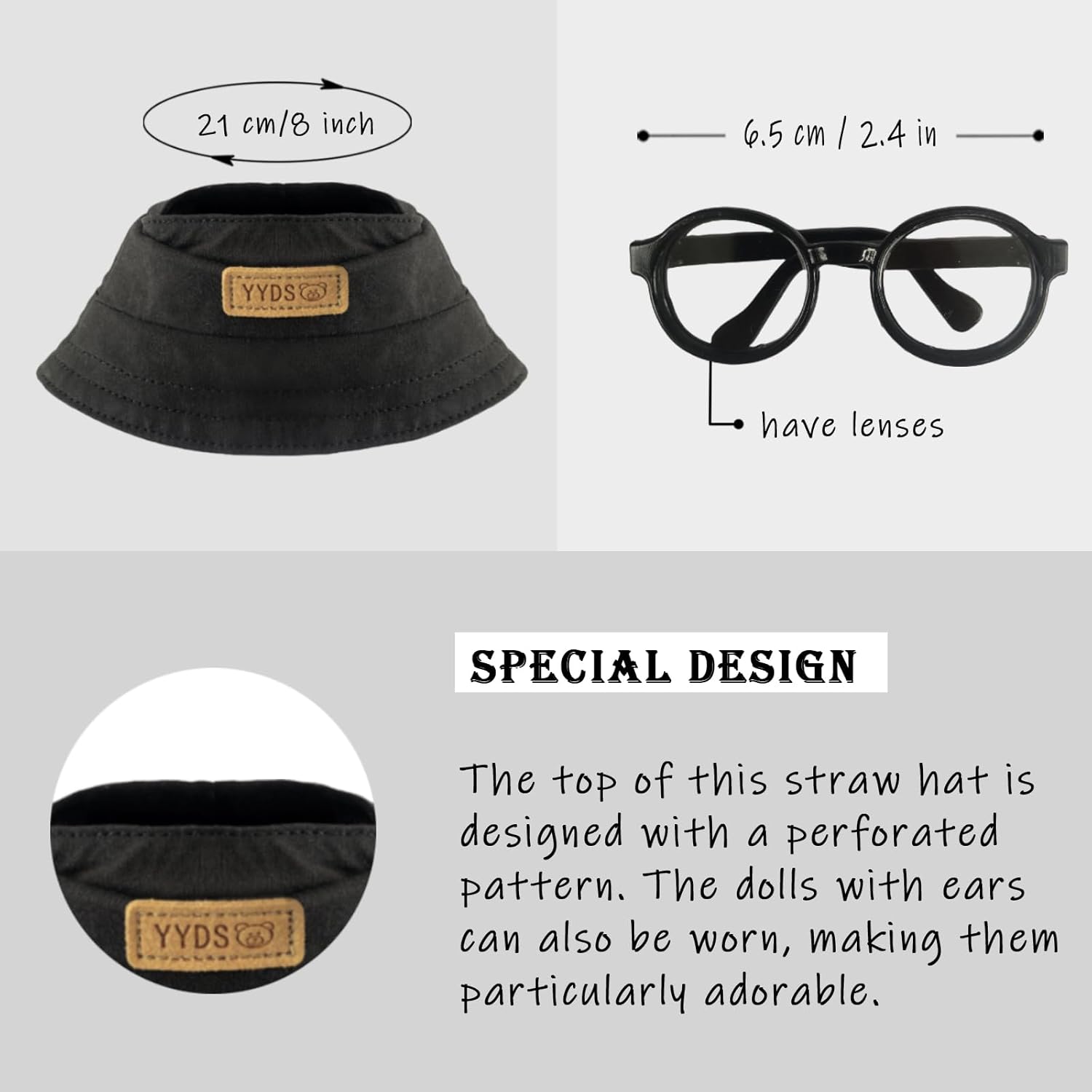 Clothes for 6.7in/17cm Dolls (Without Dolls) Sets and Accessories,6PCS (hat + Glasses + t-Shirt + Jeans + Chest Bag + Shoes), Collectors and As Gifts. (Black and White Stripes)