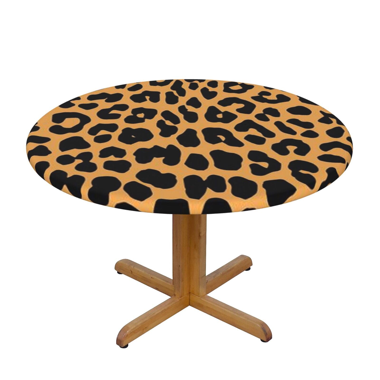 Ffshkowe Leopard Print Elastic Round Tablecloth Oil Proof Table Cover For Dining Party Picnic