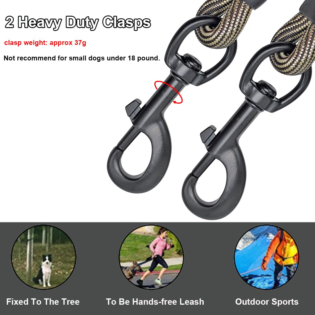 BTINESFUL Correa de cuerda larga para perro de 12 pies, 20 pies, 30 pies, 50 pies, ideal para perros grandes, medianos y pequeños, entrenamiento, jugar, acampar o patio trasero (12 pies, beige negro)