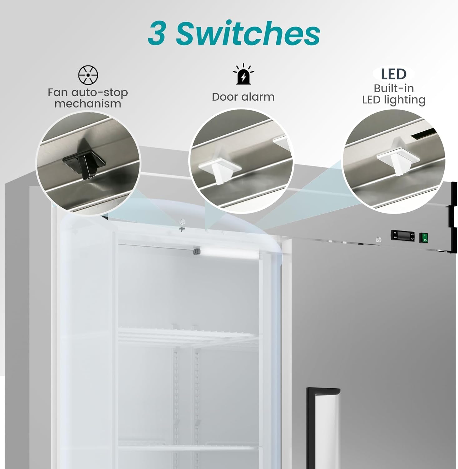 Glass Door Merchandiser Refrigerator Swing Door Commercial Display Refrigerators Merchandising Refrigeration with LED Top Panel,Black (48.9 Cu.ft)