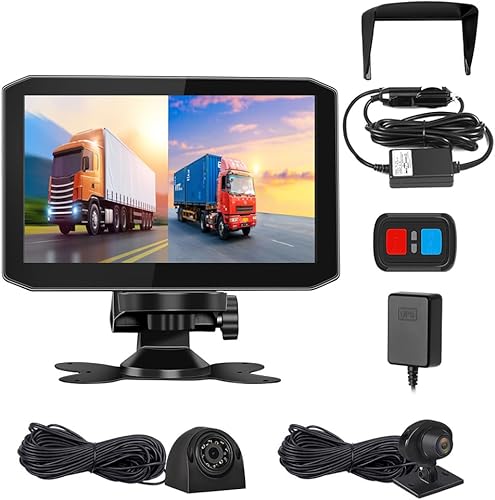 VSYSTO Cámara de respaldo WiFi, monitor de 7 pulgadas HD 1080P cámara frontal y trasera, cámara de tablero de camión para semirremolque, camión,